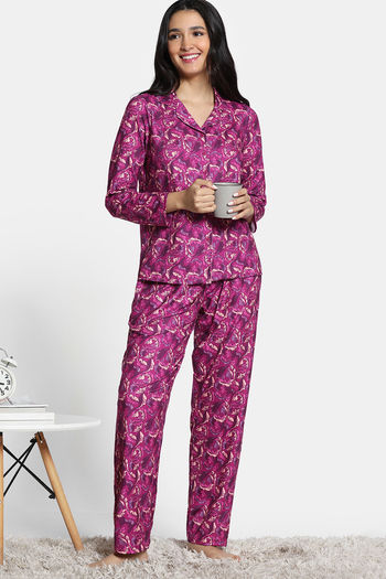 Buy Zivame Winter Whispers Knit Poly Pyjama Set Festival Fuchsia at Rs.2095 online Nightwear online